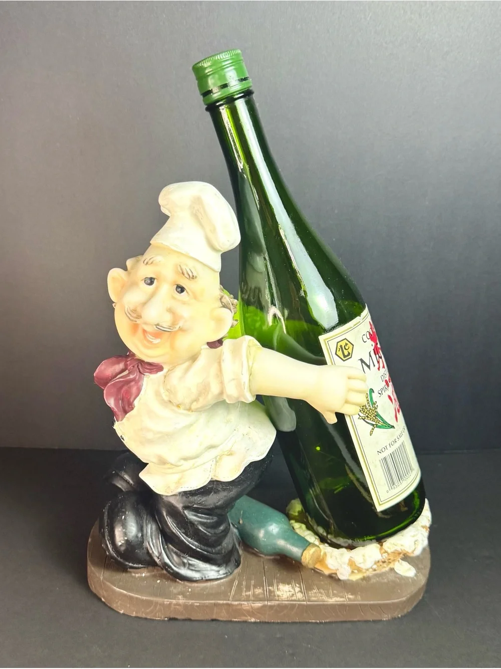 Vintage Happy Italian Chef 10” high Cooking Wine Bottle Holder Resin *READ*